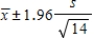 <strong>Suppose you take a random sample from a population known to be normally distributed, but the value of σ is unknown. Your sample size is n =15. Which formula below should be used to find the 95% confidence interval for the mean? </strong> A) B) C) D) E)