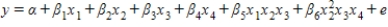 <strong>Consider a regression analysis with four independent variables x<sub>1</sub>, x<sub>2</sub>, x<sub>3</sub>, and x<sub>4</sub>. Select the equation for the regression model that includes all independent variables as predictors, two interaction terms, and one quadratic term. </strong> A) B) C) D) E)