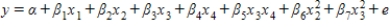 <strong>Consider a regression analysis with four independent variables x<sub>1</sub>, x<sub>2</sub>, x<sub>3</sub>, and x<sub>4</sub>. Select the equation for the regression model that includes all independent variables as predictors, two interaction terms, and one quadratic term. </strong> A) B) C) D) E)