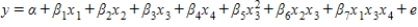 <strong>Consider a regression analysis with four independent variables x<sub>1</sub>, x<sub>2</sub>, x<sub>3</sub>, and x<sub>4</sub>. Select the equation for the regression model that includes all independent variables as predictors, two interaction terms, and one quadratic term. </strong> A) B) C) D) E)