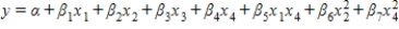 <strong>Consider a regression analysis with four independent variables x<sub>1</sub>, x<sub>2</sub>, x<sub>3</sub>, and x<sub>4</sub>. Select the equation for the regression model that includes all independent variables as predictors, two interaction terms, and one quadratic term. </strong> A) B) C) D) E)