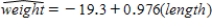 A random sample of steelhead trout was selected; the length of the trout in inches and the weight of the trout in pounds were measured. Fitting the simple linear regression model gave the estimated regression equation . a) How would you interpret b = 0.976? b) Substituting x = 30 gives = 9.98. Give two different interpretations of this number. c) What happens if you predict the weight of an 18-inch trout? In a few sentences, explain why do you think this has occurred. d) The value of r<sup>2</sup> is not presented here, but explain how you would interpret r<sup>2</sup> in the context of this problem.