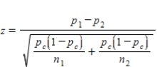 a) This question can be answered with a significance test on the difference between the two proportions.  1: Let π<sub>1</sub> = proportion of family history population who have a speech delay, π<sub>2</sub> = proportion of no family history population who have a speech delay.  2: H<sub>0</sub> : π<sub>1</sub> = π<sub>2</sub>  3: H<sub>a</sub> : π<sub>1</sub> > π<sub>2</sub>  4: Significance level α = 0.05  5: Test statistic:    6: This is a random sample. The distribution of the test statistic will be close to normal if n<sub>1</sub>p<sub>1</sub> > 10, n<sub>1</sub>(1 − p<sub>1</sub>) > 10, n<sub>2</sub>p<sub>2</sub> > 10, and n<sub>2</sub>(1 − p<sub>2</sub>) > 10. This is present here, with values 36, 135, 64, 404.  7:    8: P-value, P(z > 2.272) = 0.0115 9: Since this P-value is less than α = 0.05, reject the null hypothesis. There is evidence that children who have a family history of speech delay have a higher rate of speech delays than do those without this family history.  b) This is an observational study. The explanatory variable family history of speech disorder is not randomly assigned to the study participants!
