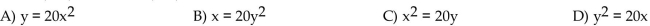 Find an equation of the parabola described. Focus at (5, 0); vertex at (0, 0)