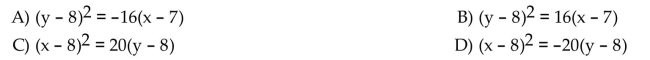 Find an equation for the parabola described. Vertex at (7, 8); focus at (3, 8)
