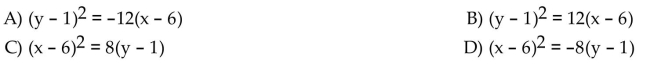 Find an equation for the parabola described. Vertex at (6, 1); focus at (6, 3)