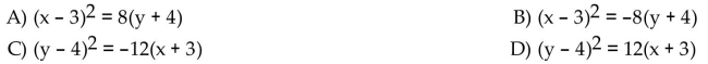 Find an equation for the parabola described. Vertex at (3, -4); focus at (3, -6)