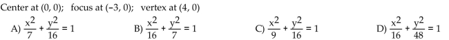 Find an equation for the ellipse described.