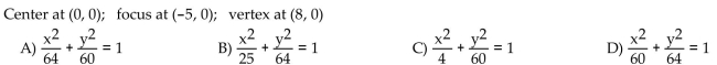 Find an equation for the ellipse described.