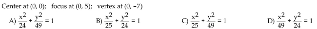Find an equation for the ellipse described.