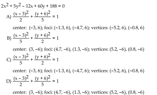Find the center, foci, and vertices of the ellipse.