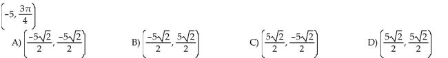 The polar coordinates of a point are given. Find the rectangular coordinates of the point.