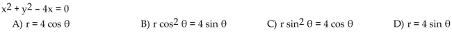 The letters x and y represent rectangular coordinates. Write the equation using polar coordinates (r, θ).