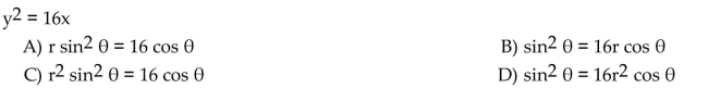 The letters x and y represent rectangular coordinates. Write the equation using polar coordinates (r, θ).