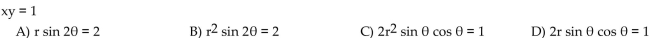 The letters x and y represent rectangular coordinates. Write the equation using polar coordinates (r, θ).