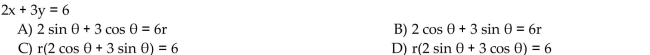 The letters x and y represent rectangular coordinates. Write the equation using polar coordinates (r, θ).
