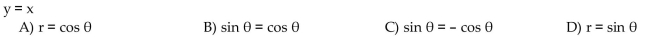 The letters x and y represent rectangular coordinates. Write the equation using polar coordinates (r, θ).