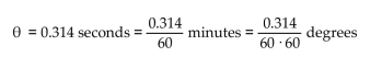 Solve the problem. In 1838, the German mathematician and astronomer Friedrich Wilhelm Bessel was the first person to calculate the distance to a star other than the Sun. He accomplished this by first determining the parallax of the star, 61 Cygni, at 0.314 arc seconds (Parallax is the change in position of the star measured against background stars as Earth orbits the Sun. See illustration.) If the distance from Earth to the Sun is about 150,000,000 km and determine the distance d from Earth to 61 Cygni using Bessel's figures.