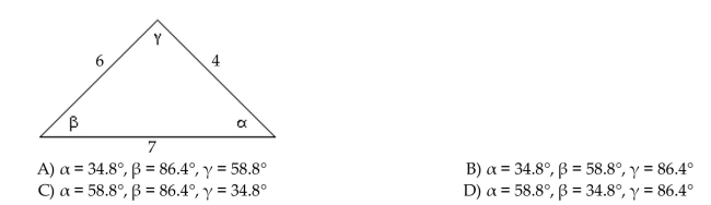 Solve the triangle. Find the angles α and β first.