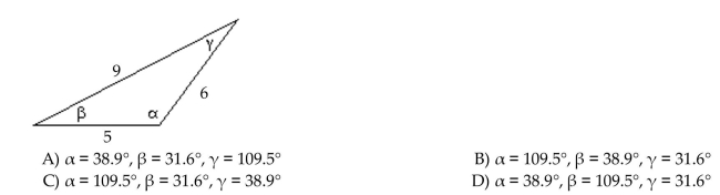 Solve the triangle. Find the angles α and β first.