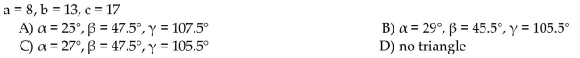 Solve the triangle. Find the angles α and β first.