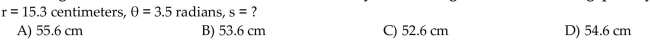 If s denotes the length of the arc of a circle of radius r subtended by a central angle θ, find the missing quantity.