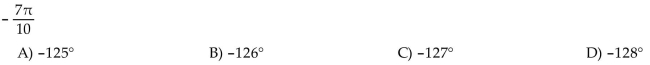 Convert the angle in radians to degrees.