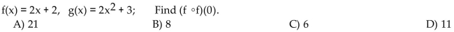 For the given functions f and g, find the requested composite function value.