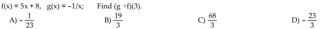 For the given functions f and g, find the requested composite function value.