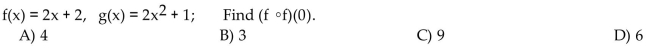 For the given functions f and g, find the requested composite function value.