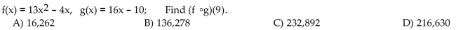 For the given functions f and g, find the requested composite function value.