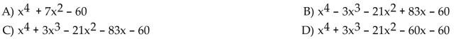 Form a polynomial whose zeros and degree are given. Use a leading coefficient of 1. Zeros: -4, -3, -1, 5; degree 4