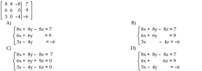 Write the system of equations associated with the augmented matrix. Do not solve.