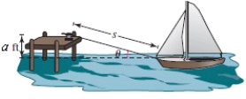 <strong>A boat is pulled in by means of a winch located on a dock a = 2 feet above the deck of the boat (see figure).Let \theta be the angle of elevation from the boat to the winch and let s be the length of the rope from the winch to the boat.Write \theta as a function of s. </strong> A) \theta = \operatorname { arccsc } \frac { 2 } { s } B) \theta = \operatorname { arcsec } \frac { 2 } { s } C) \theta = \arccos \frac { 2 } { s } D) \theta = \arctan \frac { 2 } { s } E) \theta = \arcsin \frac { 2 } { s }