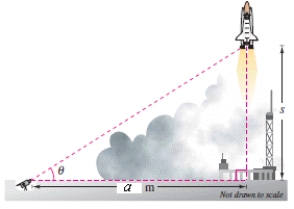 <strong>A television camera at ground level is filming the lift-off of a space shuttle at a point a = 925 meters from the launch pad (see figure).Let \theta be the angle of elevation to the shuttle and let s be the height of the shuttle.Write \theta as a function of s. </strong> A) \theta = \arctan \frac { s } { 925 } B) \theta = \arcsin \frac { s } { 925 } C) \theta = \operatorname { arccsc } \frac { s } { 925 } D) \theta = \arctan \frac { 925 } { s } E) \theta = \operatorname { arccot } \frac { s } { 925 }