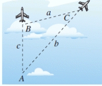 To determine the distance between two aircraft, a tracking station continuously determines the distance to each aircraft and the angle A between them (see figure).Determine the distance a between the planes when A = 44°, b = 37 miles, and c = 22 miles. 