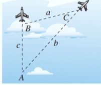 To determine the distance between two aircraft, a tracking station continuously determines the distance to each aircraft and the angle between them (see figure).Determine the distance a between the planes when A = 52° miles, b = 22 miles, and c = 19 miles. ​   ​