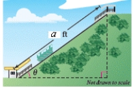  The Falls Incline Railway in Niagara Falls, Ontario, Canada is an inclined railway that was designed to carry people from the City of Niagara Falls to Queen Victoria Park.The railway is approximately 110 feet long with a 28% uphill grade (see figure).Find the change in elevation from the base to the top of the railway.Round your answers to one decimal place.      a = 110   