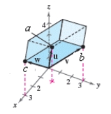 Use the triple scalar product to find the volume of the parallelepiped having adjacent edges u,v,and w. \begin{array} { l } \mathbf { u } = \mathbf { i } + \mathbf { j } + 5 \mathbf { k } \\ \mathbf { v } = 5 \mathbf { j } + 5 \mathbf { k } \\ \mathbf { w } = 5 \mathbf { i } + 5 \mathbf { k } \end{array} \mathrm { a } = ( 1,1,5 ) , \mathrm { b } = ( 0,5,5 ) , \mathrm { c } = ( 5,0,5 )