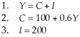 Consider the following information describing a closed economy with no government.Aggregate output is demand determined and the price level is constant. TABLE 21-6 Refer to Table 21-6.This economy's equilibrium level of national income is