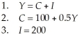 Consider the following information concerning an economy with demand-determined output.There is no government or foreign trade. TABLE 21-7 Refer to Table 21-7.The simple multiplier in this economy is
