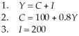 Consider the following information for an economy with demand-determined output and a constant price level.There is no government or foreign trade. TABLE 21-8 Refer to Table 21-8.This economy's equilibrium level of national income is