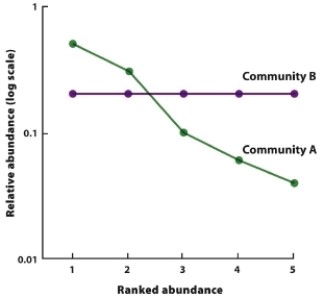 Using the figure that follows, compare species richness and evenness.