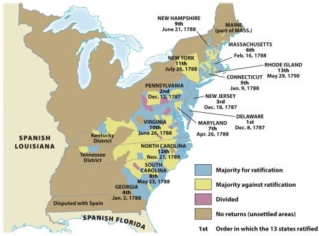 <strong>According to Map 8.3: Ratification of the Constitution, 1788-1790, Antifederalist strength was generally concentrated in </strong> A) coastal areas. B) noncoastal areas. C) urban areas. D) northern states.