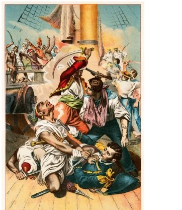 <strong>In the painting Saving the Life of Commodore Decatur, which of the following indicates that the Tripolitan soldiers were different from the Americans? </strong> A) Their clothing and weapons B) Their age and gender C) Their physical size and stature D) Their complexions