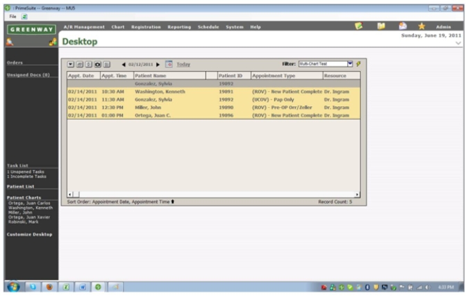 <strong>Use the following screenshot to answer questions 30 and 31 (Note to vendor: image is SPU from previous edition) Of the menu items listed at the top of the screen, which will be used to determine what the shortcut F6 means in Prime Suite?</strong> A) A/R Management B) Help C) Registration D) Reporting E) Schedule