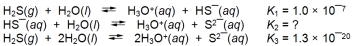 Hydrogen sulfide will react with water as shown in the following reactions. What is the value of K<sub>2</sub>?