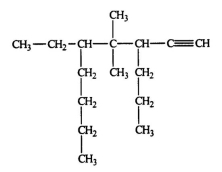<strong>Select the correct name for this compound. </strong> A) 5-butyl-4,4-dimethyl-3-propyl-1-heptene B) 5-ethyl-4-4-dimethyl-3-propyl-1-nonyne C) 5-ethyl-6-6-dimethyl-7-propyl-8-nonyne D) 4,6-diethyl-5-5-dimethyl-4-decyne E) 5-ethyl-4-4-dimethyl-3-propyl-1-nonene