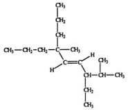 <strong>Select the correct name for the following compound. </strong> A) cis-3-ethyl-2,6-dimethyl-6-propyl-4-nonene B) trans-3-ethyl-2,6-dimethyl-6-propyl-4-nonene C) cis-7-ethyl-4,8-dimethyl-4-propyl-5-nonene D) trans-7-ethyl-4,8-dimethyl-4-propyl-5-nonene E) None of these choices are correct.