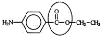 Benzocaine is from a family of chemicals that are good local anesthetics. Identify the functional group circled.